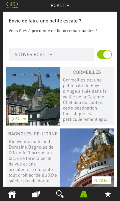 menu Station Verte appli mobile GEO Découvertes ROADTIP